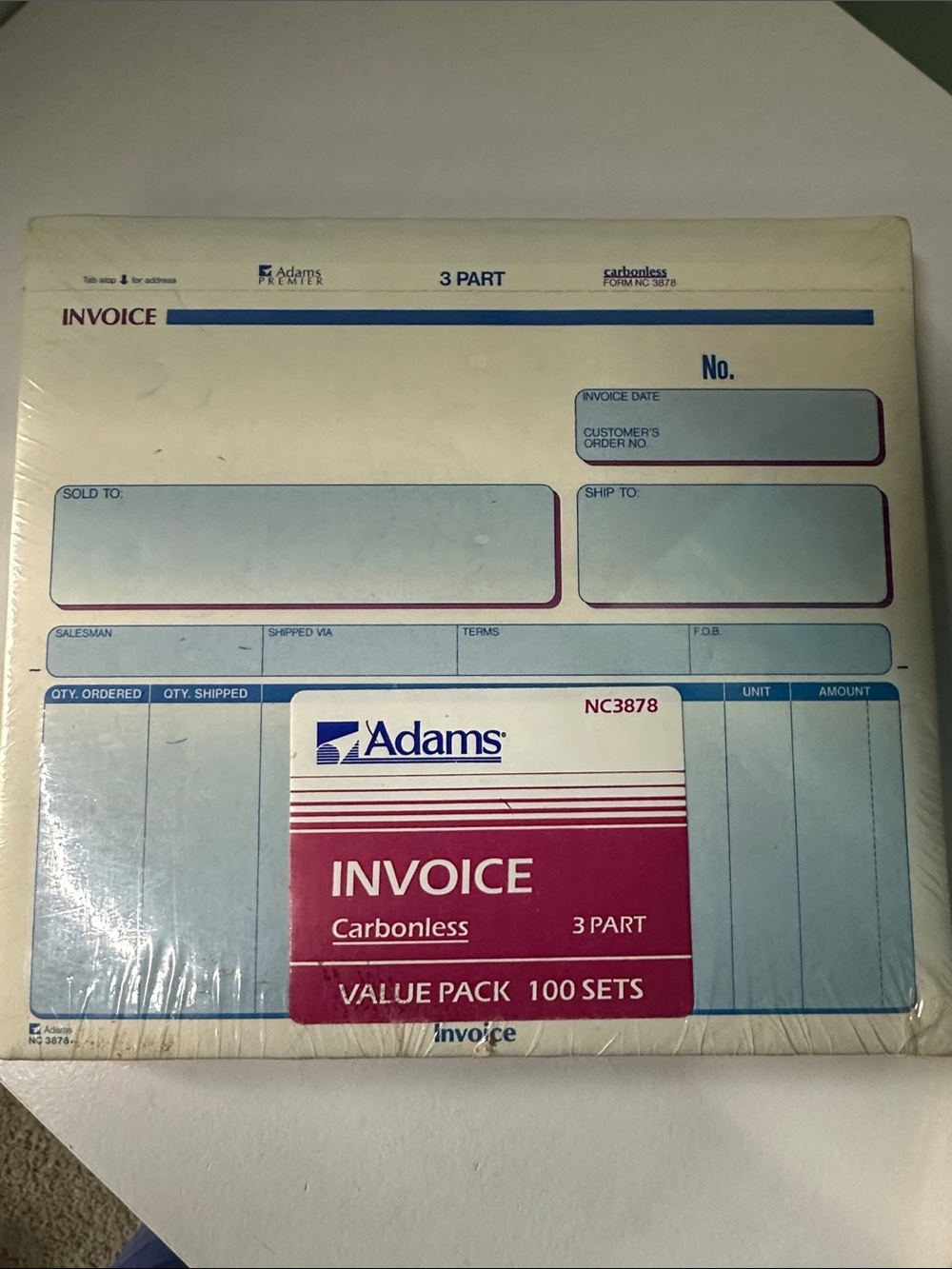 Adams 3-Part Carbonless Invoice Pad - Blue & Magenta
